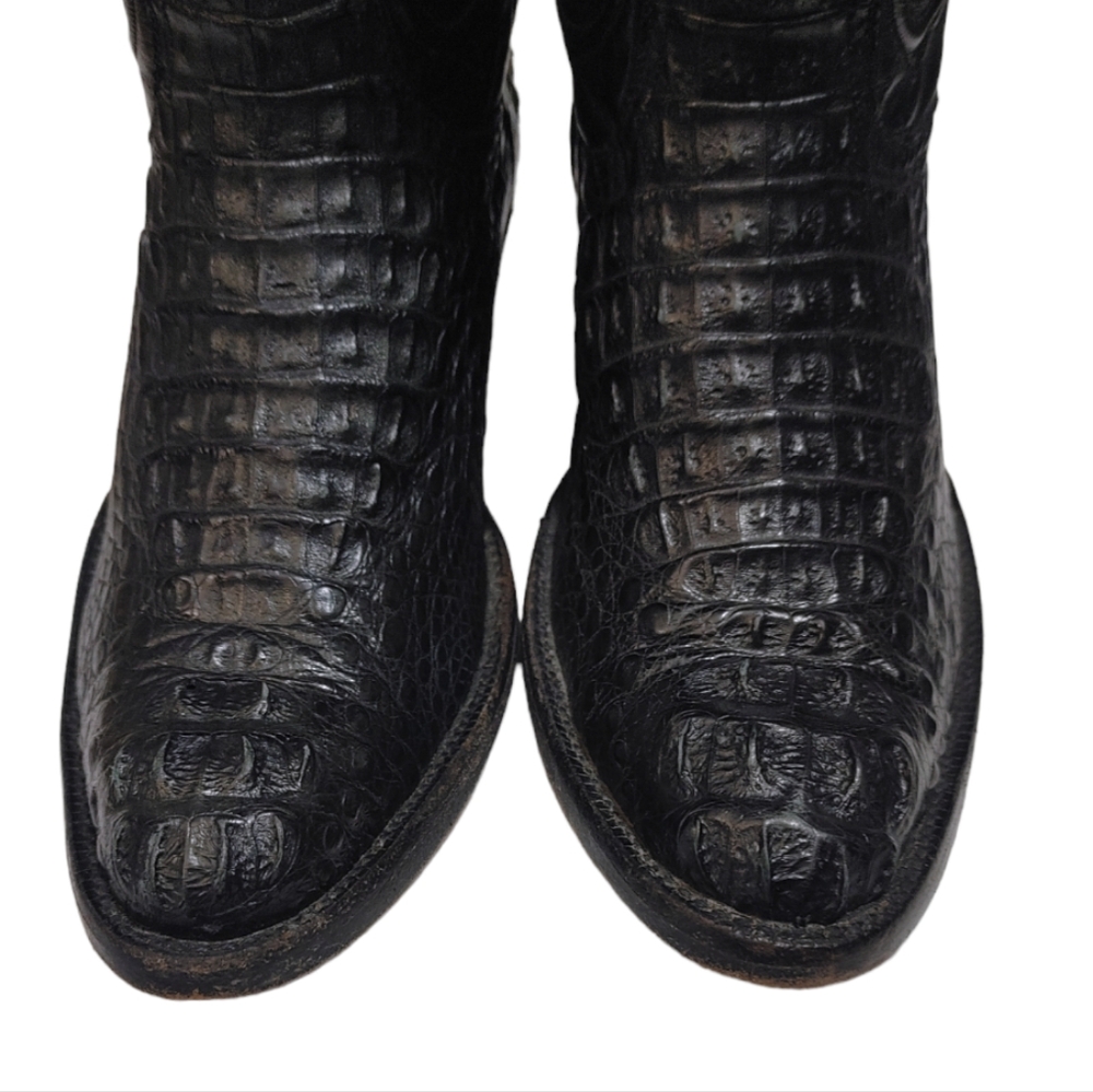 Black Jack Black Caimen Belly Leather Classic Western Cowboy Boots Mens Size 6 - Picture 8 of 15